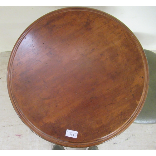 103 - A modern Victorian mahogany pedestal table, over a turned column, raised on a carved, cabriole tripo... 