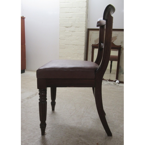 108 - A set of six William IV framed round bar crest dining chairs with carved horizontal splats, the faux... 