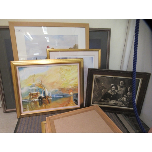 112 - Framed pictures and prints: to include GSB - 'The Fighting Temeraire'  oil on canvas  bears initials... 