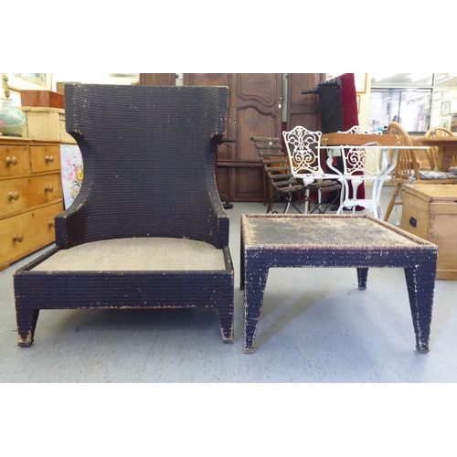 116 - A McGuire Furniture of San Francisco, USA woven caned terrace chair; and a matching footstool