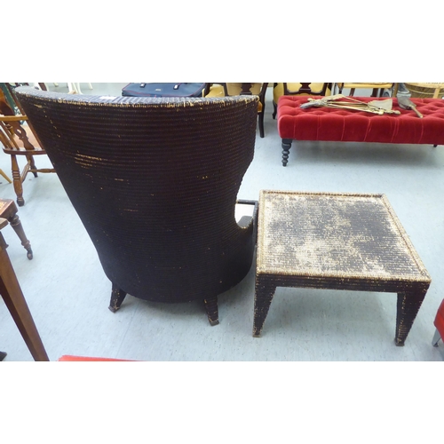 116 - A McGuire Furniture of San Francisco, USA woven caned terrace chair; and a matching footstool