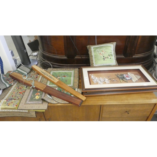 117 - Orientally inspired collectables: to include a tapestry panel, depicting figures  25