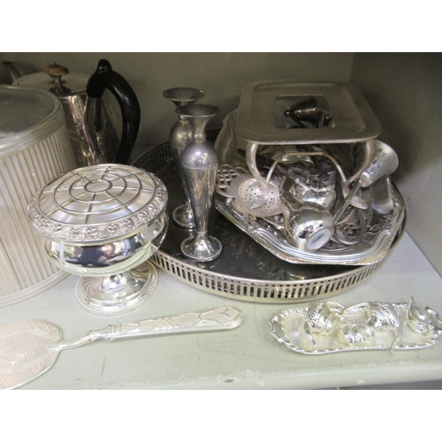 33 - &nbsp;Silver plated and stainless steel tableware: to include a Georgian style square kettle and two... 