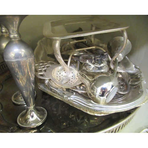 33 - &nbsp;Silver plated and stainless steel tableware: to include a Georgian style square kettle and two... 