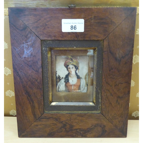 86 - A late 19thC head and shoulders miniature portrait of European woman&nbsp; oil on panel&nbsp; 3