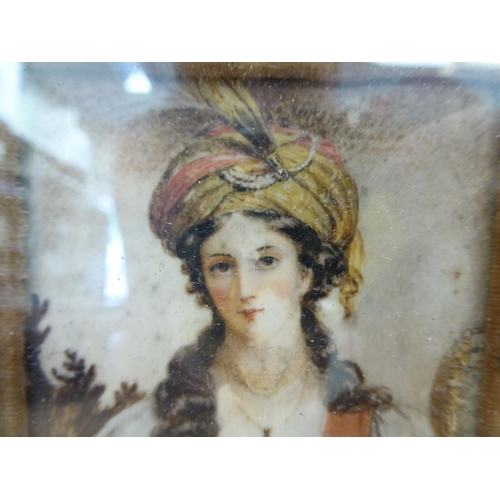 86 - A late 19thC head and shoulders miniature portrait of European woman&nbsp; oil on panel&nbsp; 3