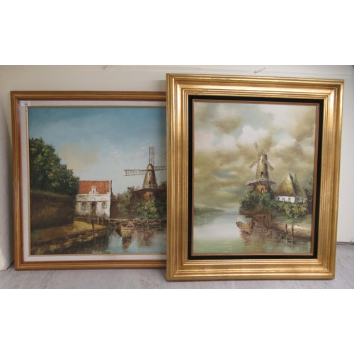 89 - 20thC Continental School - a windmill beside still water&nbsp; oil on canvas&nbsp; 23