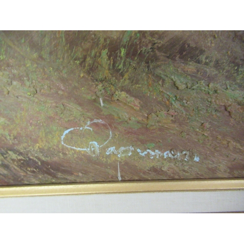 90 - 20thC British School - a woodland pond scene&nbsp; oil on canvas&nbsp; bears an indistinct signature... 