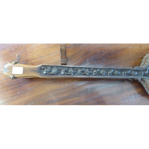 114 - A 1920s mahogany firescreen with a tapestry panel, featuring a Chinese garden and floral  30