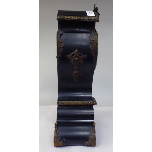 129 - A late 19thC French black lacquered and boulleworked oak cased balloon shape mantel timepiece with a... 