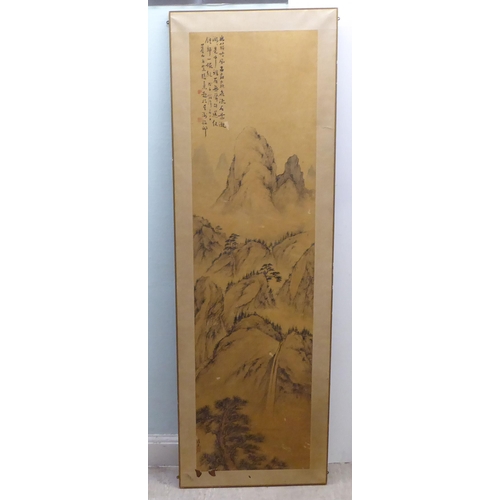 132 - Variously framed, 20thC Chinese mixed media pictures, viz. a mountainous landscape  18