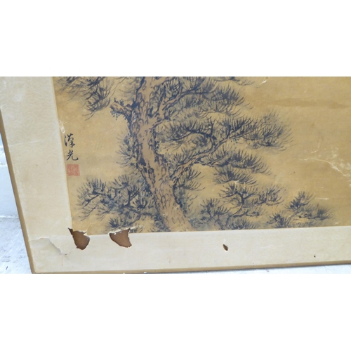 132 - Variously framed, 20thC Chinese mixed media pictures, viz. a mountainous landscape  18