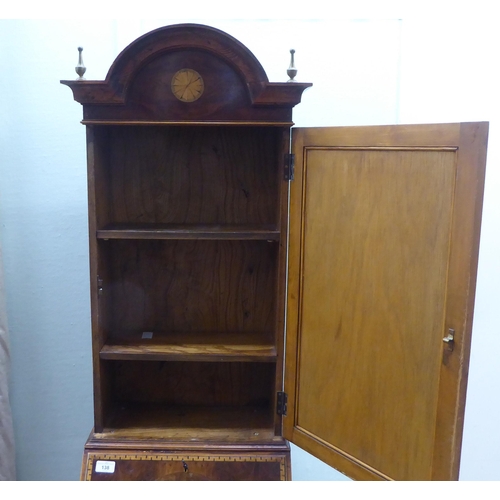 138 - A modern lady's Queen Anne inspired yewwood finished and string inlaid walnut bureau, the upper part... 