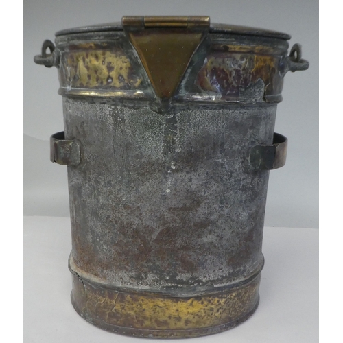 144 - A 19thC Wellswood Dairy oval galvanised iron and brass milk churn with flank handles and swing handl... 