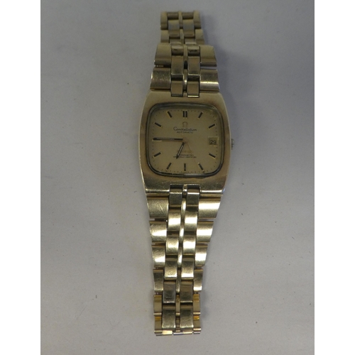 145 - A vintage Omega square, gold plated and stainless steel cased bracelet wristwatch, the automatic mov... 