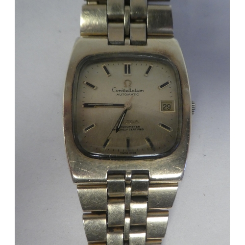 145 - A vintage Omega square, gold plated and stainless steel cased bracelet wristwatch, the automatic mov... 