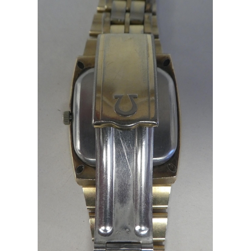 145 - A vintage Omega square, gold plated and stainless steel cased bracelet wristwatch, the automatic mov... 