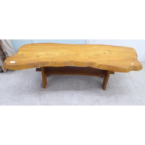 163 - A modern rough sawn planked centre table, raised on a pegged base  18