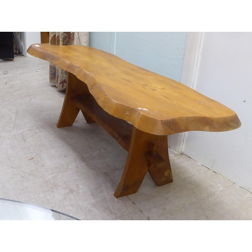 163 - A modern rough sawn planked centre table, raised on a pegged base  18