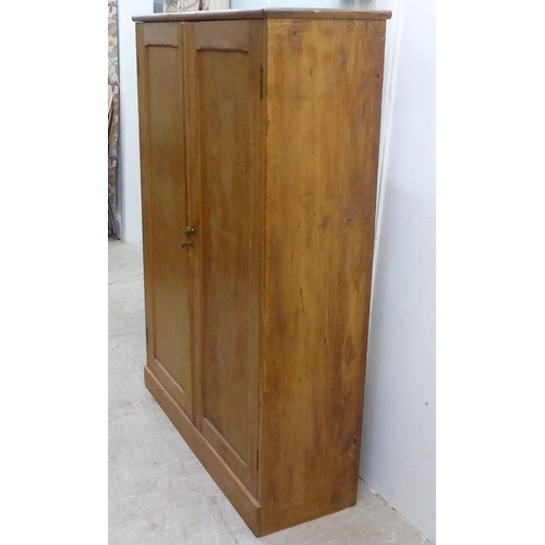 166 - An early 20thC waxed pine cupboard, enclosed by a pair of full height doors  53