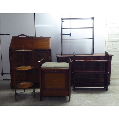 210 - Small Victorian and later furniture: to include an Edwardian mahogany music seat with a fall front c... 