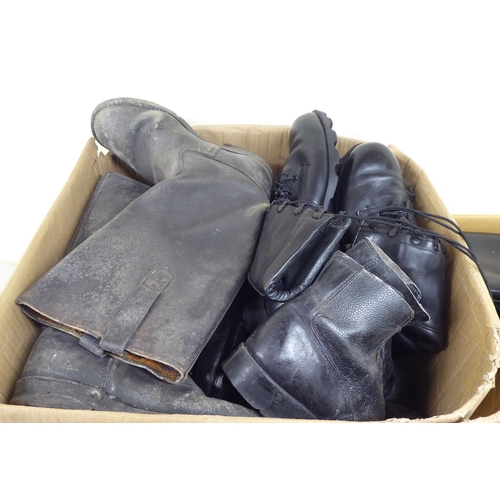 224 - Military and other riding boots, in black hide  various sizes, mostly in pairs(Please Note: this lot... 