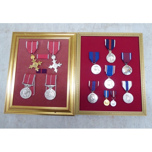 226 - Framed presentation sets of replica medals, some in silver (Please Note: this lot is subject to the ... 