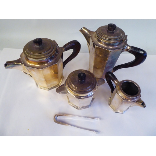 23 - An Art Deco period Continental (possibly French) four piece silver coloured metal coffee set of octa... 