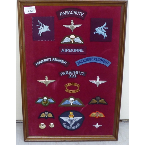 232 - Five framed displays of replica medals and fabric badges (Please Note: this lot is subject to the st... 