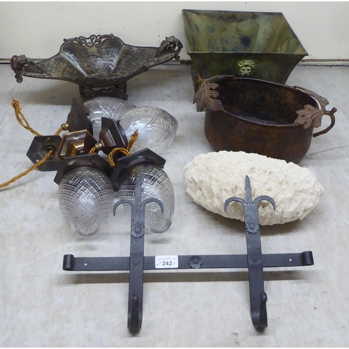 242 - A mixed lot: to include a set of four brass light fittings with clear glass shades  8