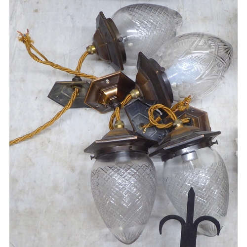 242 - A mixed lot: to include a set of four brass light fittings with clear glass shades  8