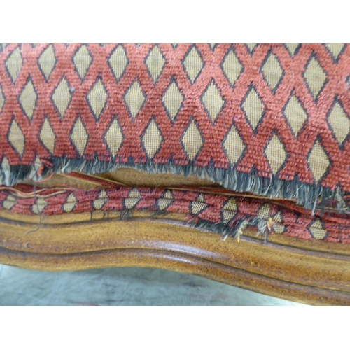 256 - A modern diamond formation pattern fabric upholstered footstool, raised on cabriole legs 