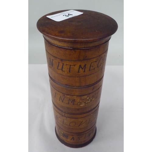 34 - An antique turned treen spice tower with threaded connections, comprising four graduated sections&nb... 