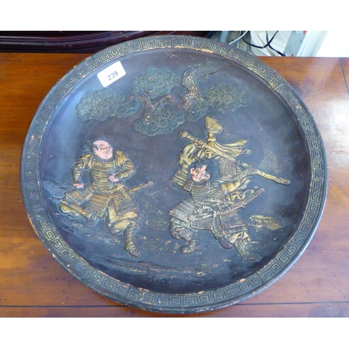 239 - A mixed lot: to include a late Victorian black lacquered and gilded oval serving tray  24