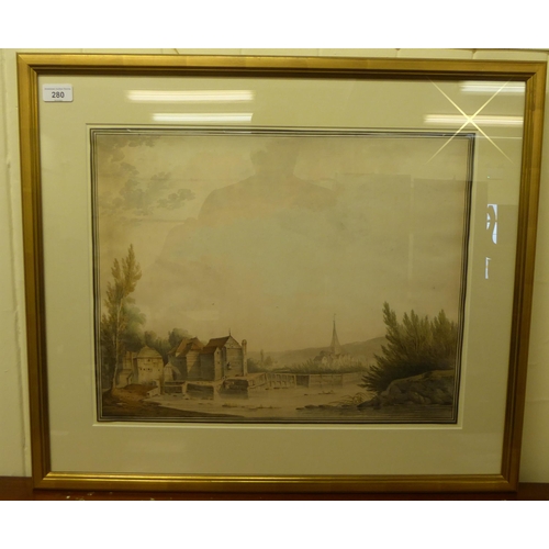 280 - Attributed to L Belanger - a study of Great Marlow  watercolour  bears a label verso  15