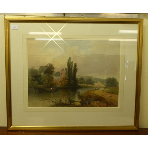 281 - Mid 19thC British School - a study of Bisham Abbey  watercolour  bears an indistinct signature  14