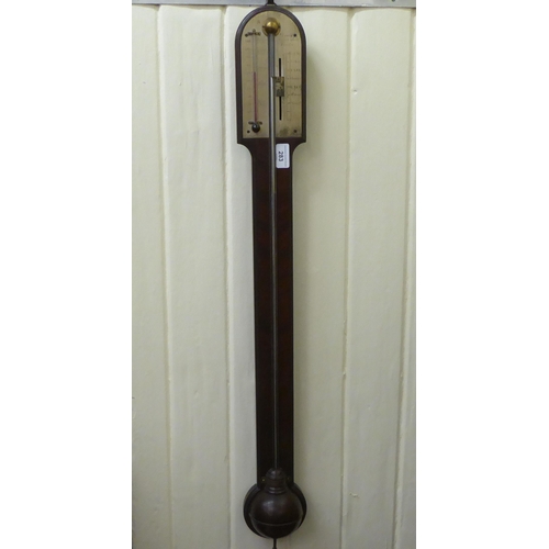 283 - A Regency mahogany stick barometer, the register plate engraved Dixey of London  36