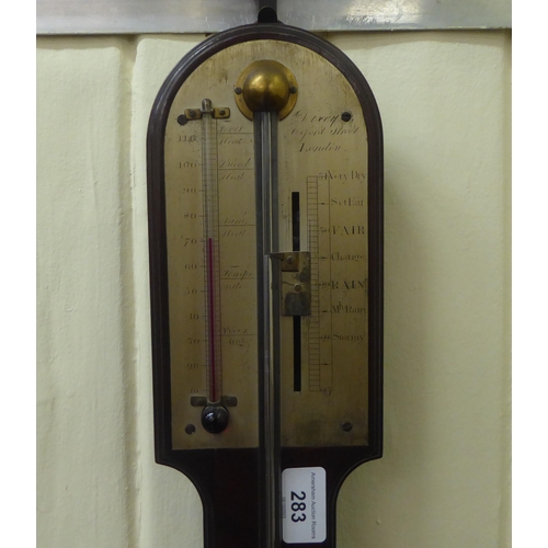 283 - A Regency mahogany stick barometer, the register plate engraved Dixey of London  36