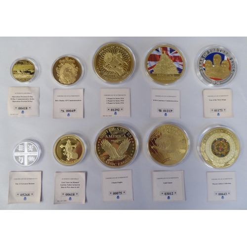 287 - Collectors coins: to include a gold plated United States twenty dollar 