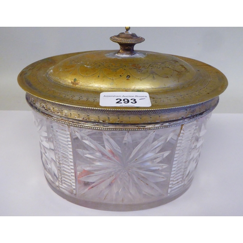 293 - Silver and silver plate: to include an early glass biscuit box with a silver plated, hinged lid ... 