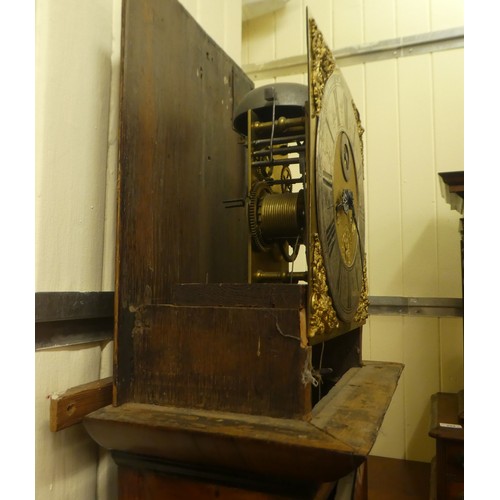 171 - A late 18thC walnut figured mahogany and marquetry longcase clock; the hood with a straight top and ... 