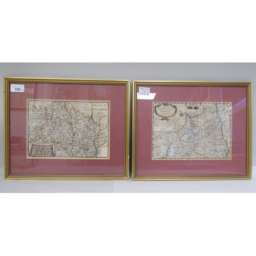 106 - Two 17thC French coloured regional maps, viz. 'Cadurcium' and 'La Partie Serpentvionale du Langue' w... 