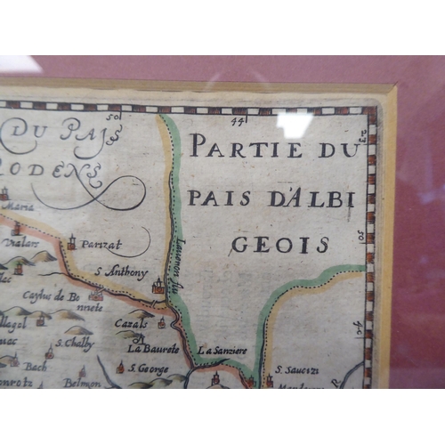 106 - Two 17thC French coloured regional maps, viz. 'Cadurcium' and 'La Partie Serpentvionale du Langue' w... 