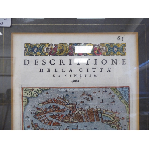 111 - Two 16th/17thC Italian coloured maps, viz. 'Maiorea' and 'Venetia'  each with attendant text, contin... 