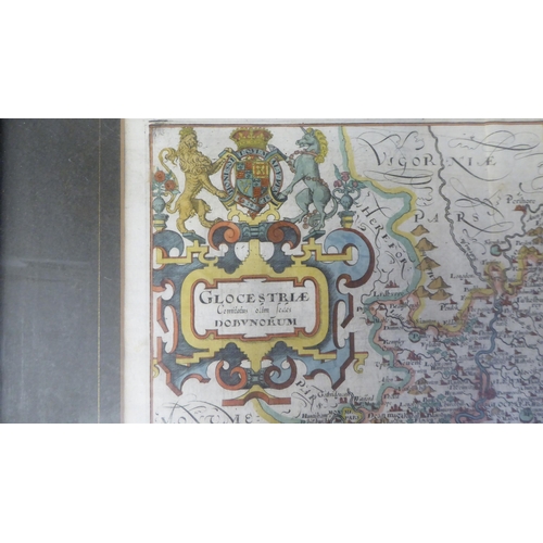 14 - A 17thC Christopher Saxton coloured map 'Glocestriae Comitatus Olim fedes Dobvnorum' incorporating a... 