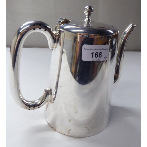 168 - A four piece EPNS coffee set of tapered form, comprising a coffee pot, hot water pot, twin handled s... 