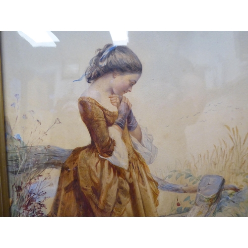 171 - In the manner of Paul F Poole - a study of a young woman in a landscape  watercolour  17