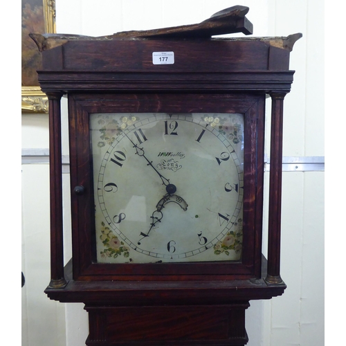 177 - An early 19thC oak longcase clock; the 20 hour movement faced by a painted Arabic dial, inscribed W.... 