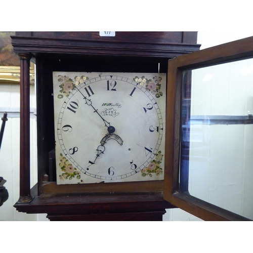 177 - An early 19thC oak longcase clock; the 20 hour movement faced by a painted Arabic dial, inscribed W.... 