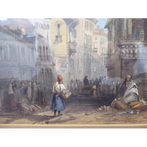 210 - Early 20thC School - a Continental street scene  watercolour  bears an indistinct signatur... 